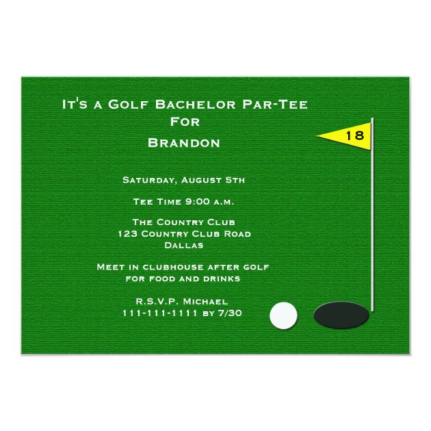 Golf Bachelor Party 18th Golf Hole Invitation
