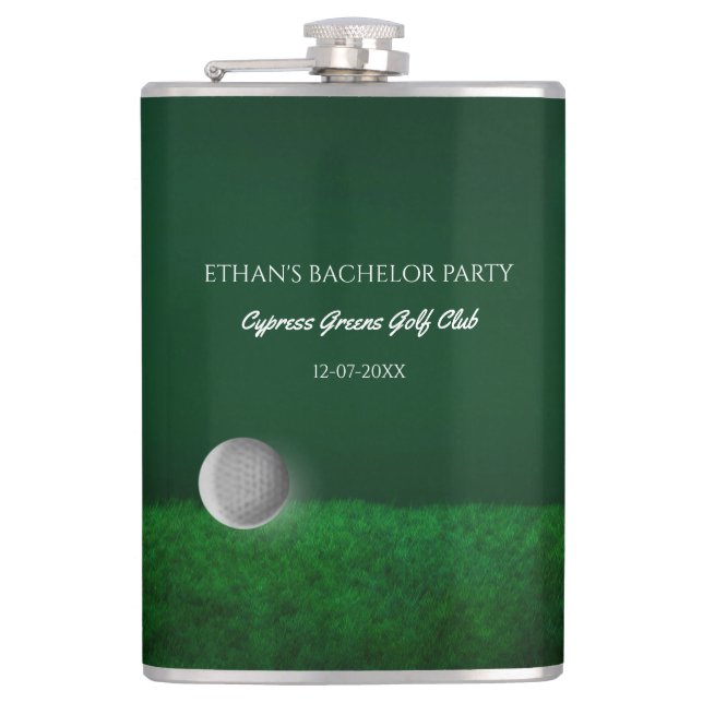 Golf Bachelor Party - golf ball and course green Flask (Front)