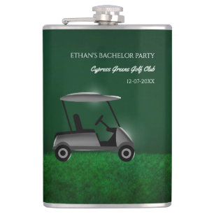 Golf Bachelor Party - golf cart and course green Flask