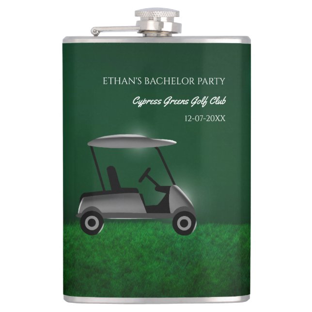 Golf Bachelor Party - golf cart and course green Flask (Front)
