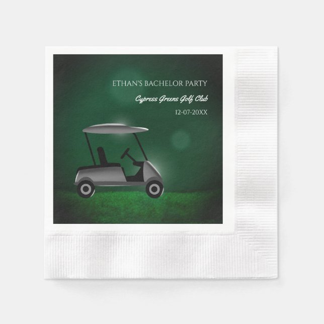 Golf Bachelor Party Golfers Party Green golf cart Napkins (Front)