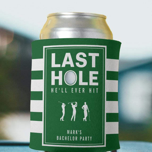 Golf Bachelor Party Last Hole Green Striped Can Cooler (Creator Uploaded)