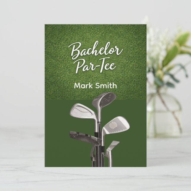 Golf Bachelor Party on Green  Invitation (Standing Front)