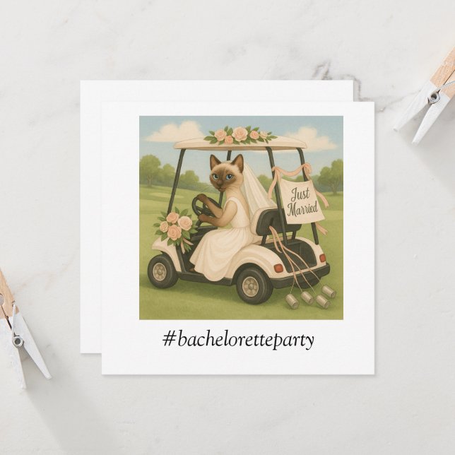 Golf BACHELORETTE party for Cat Lovers Invitation (Front/Back In Situ)