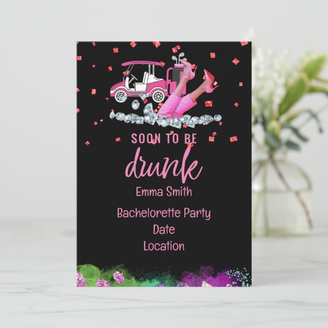 Golf Bachelorette Party  woman golfer Pink theme Invitation (Standing Front)