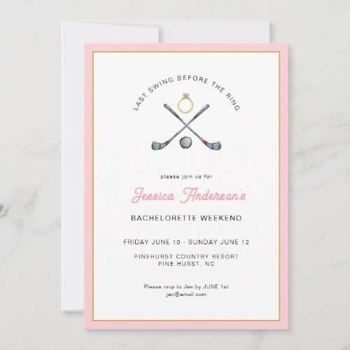 Golf Bachelorette weekend with itinerary Invitation