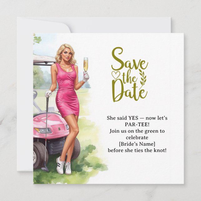Golf Bachelorette Woman Golfer Is Golfing  Save The Date (Front)