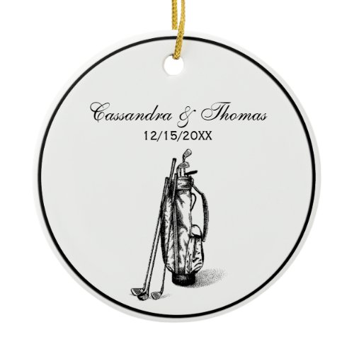 Golf Bag and Golf Clubs Black Ceramic Ornament