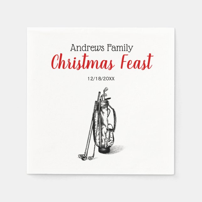 Golf Bag and Golf Clubs Black Napkins (Front)