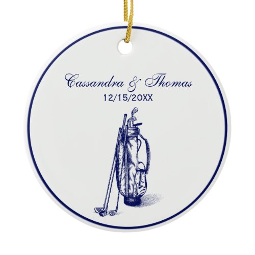 Golf Bag and Golf Clubs Blue Ceramic Ornament