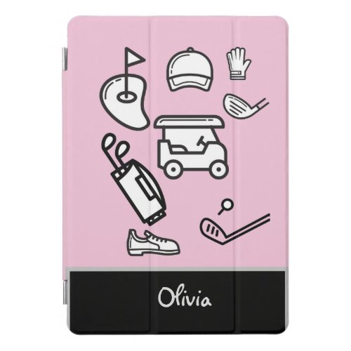 Golf bag cart cap flag tee on pink pastel girly iPad pro cover