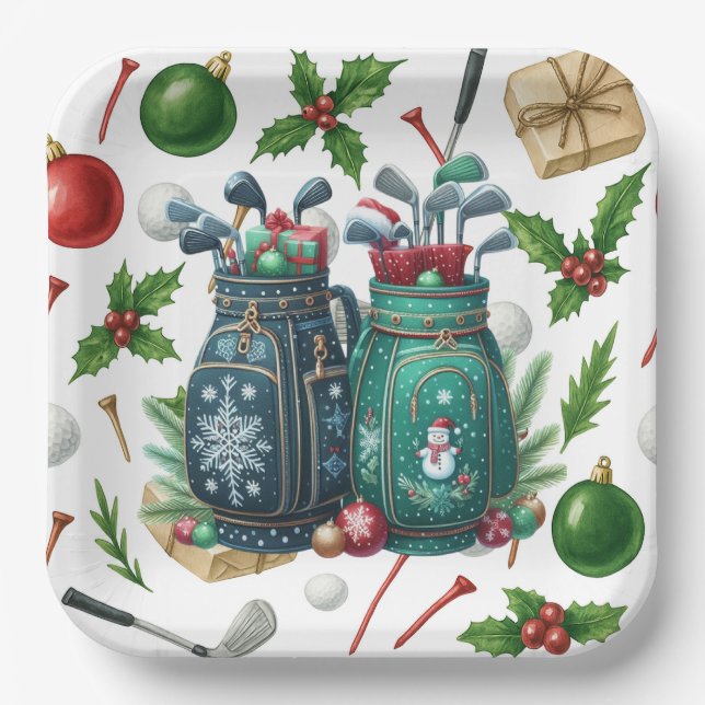 Golf Bag Christmas themed  gifts for golfer Paper Plates (Front)