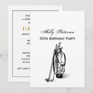 Golf Bag Golf Clubs Black 30th Birthday Party Invitation