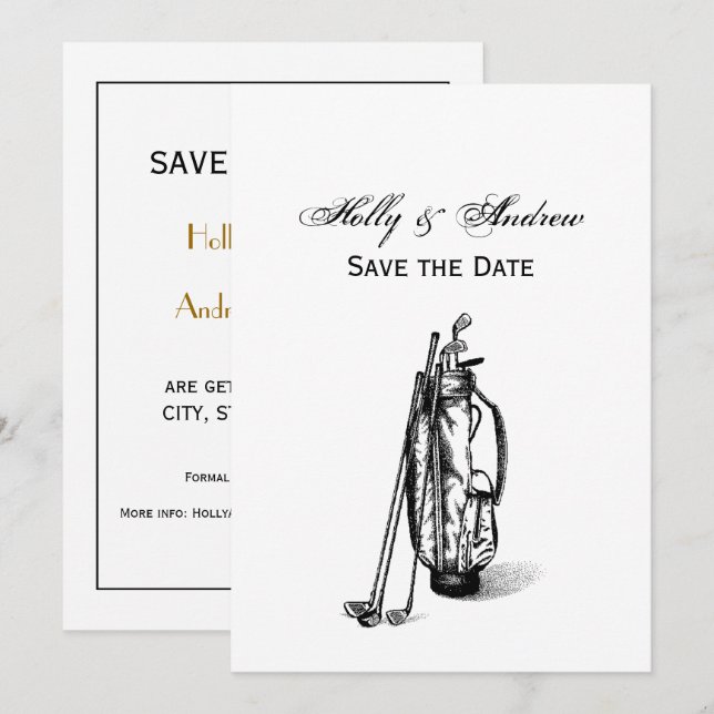 Golf Bag Golf Clubs Black Invitation (Front/Back)
