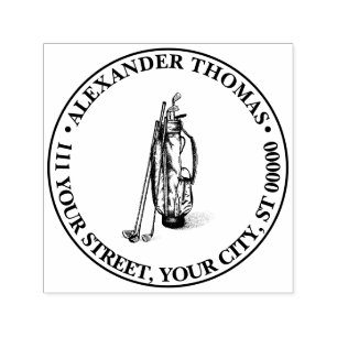 Golf Bag Golf Clubs Black Name Return Address Self-inking Stamp