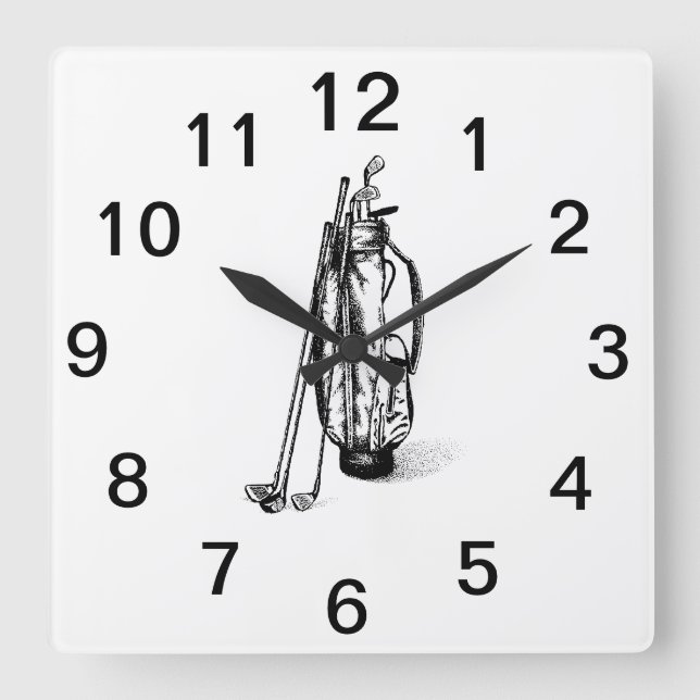 Golf Bag Golf Clubs Black Square Wall Clock (Front)