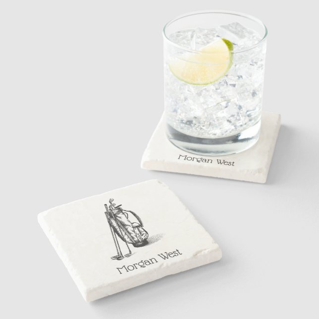 Golf Bag Golf Clubs Black Stone Coaster (Side)