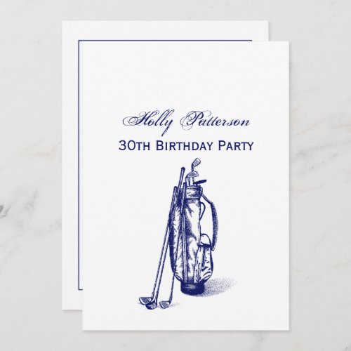 Golf Bag Golf Clubs Blue 30th Birthday Party Invitation