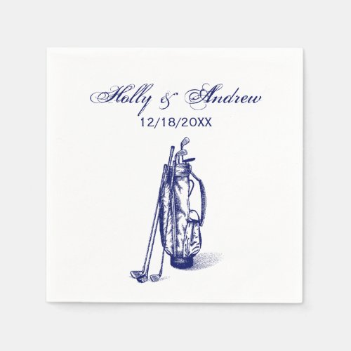 Golf Bag Golf Clubs Blue Couple Wedding Napkins