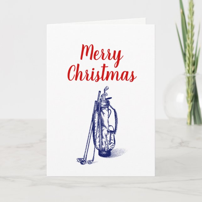Golf Bag Golf Clubs Blue Holiday Card (Front)