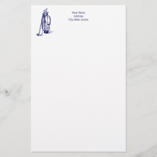 Golf Bag Golf Clubs Blue Stationery (Front)
