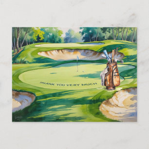 Golf Bag in golf course watercolor for golfer Postcard