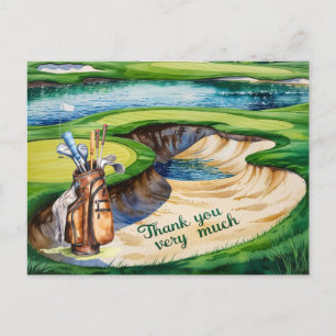Golf Bag in golf course watercolor for golfer Postcard