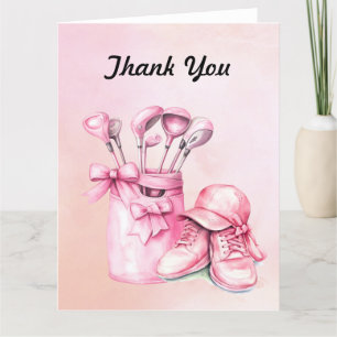 Golf Bag in Pink Themed for Girl Letterpress Thank You Card