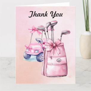 Golf Bag in Pink Themed for Girl Letterpress Thank You Card