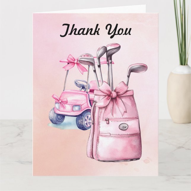 Golf  Bag in Pink Themed for Girl  Thank You Card (Front)