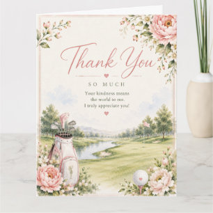 Golf Bag on Golf Course with Flowers  Letterpress Thank You Card