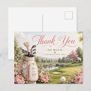 Golf Bag on Golf Course with Flowers Postcard