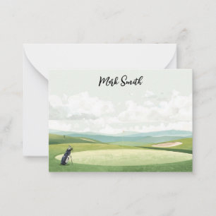 Golf Bag on the Course with Name for Golfer Note Card