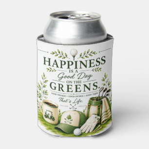 Golf bag with text on green can cooler