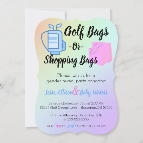 Golf Bags or Shopping Bags Gender Reveal Invite