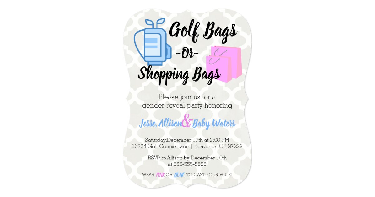 Golf Bags or Shopping Bags Gender Reveal Invite