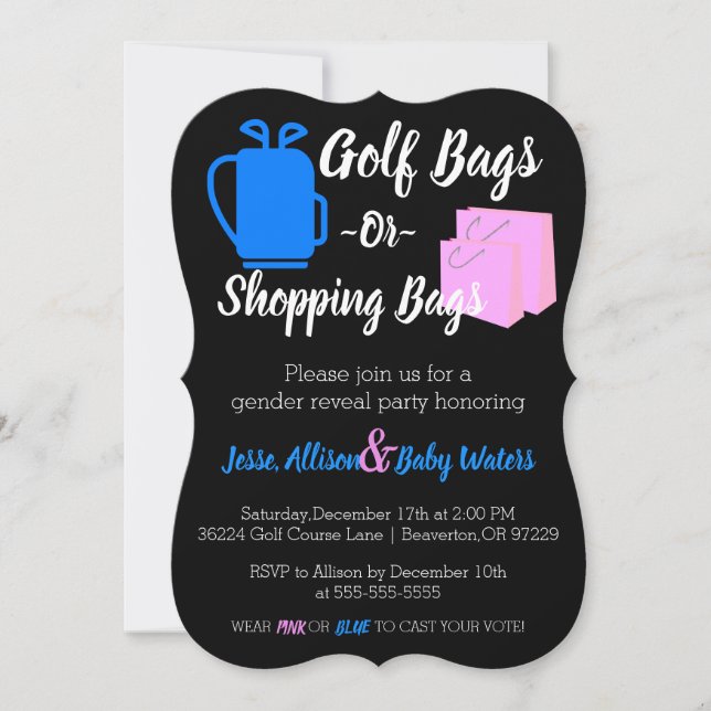 Golf Bags or Shopping Bags Gender Reveal Invite (Front)