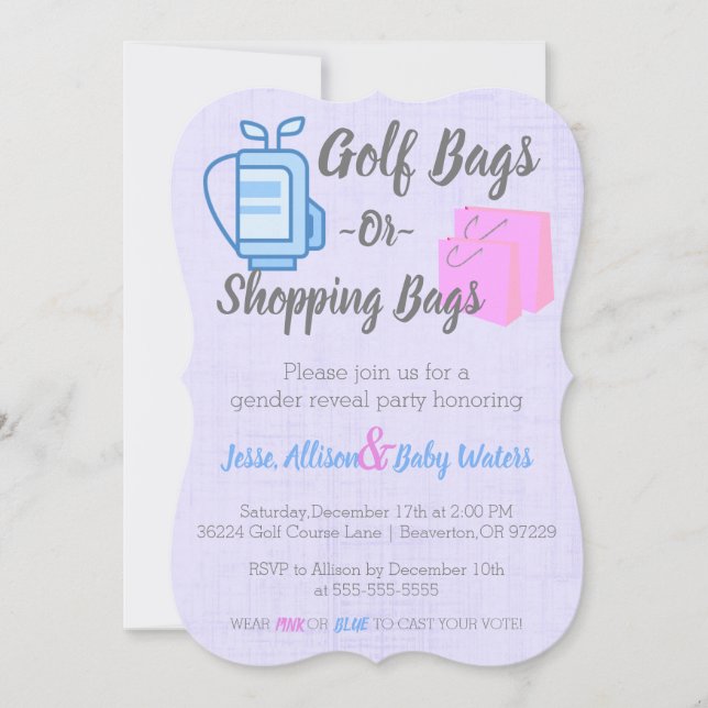 Golf Bags or Shopping Bags Gender Reveal Invite (Front)