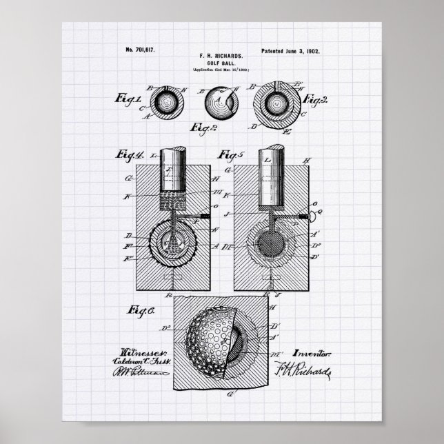 Golf Ball 1902 Patent Art - Lined Peper Poster (Front)