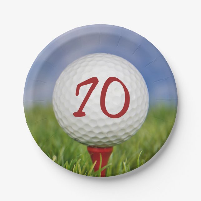 Golf ball 70th birthday paper plates (Front)