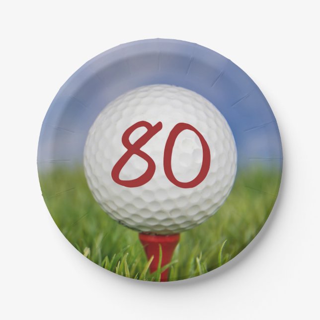 Golf ball 80th birthday paper plates (Front)