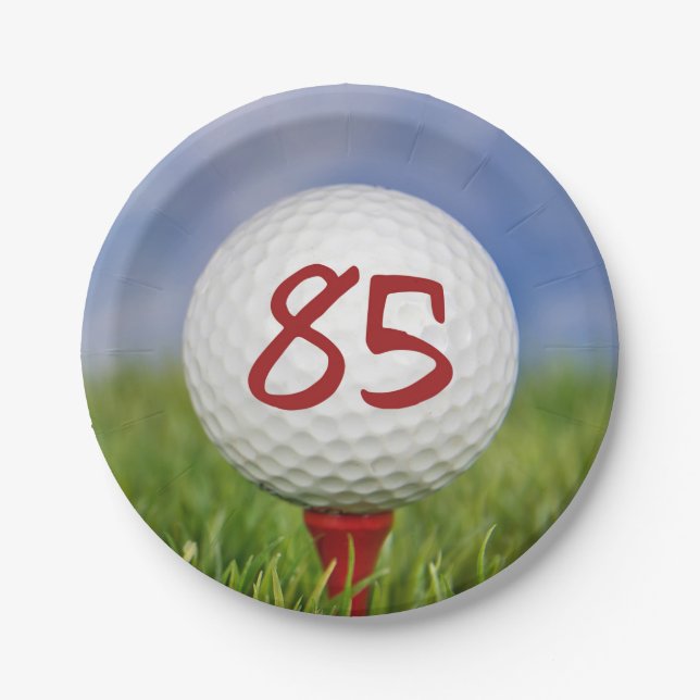 Golf ball 85th birthday paper plates (Front)