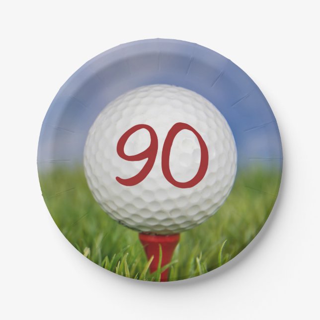 Golf ball 90th birthday paper plates (Front)