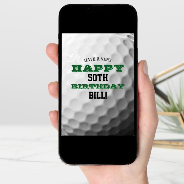 Golf Ball Add Your Name and Year Birthday Card (Front Digital)