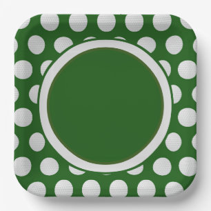 Golf ball all over on green background paper plates