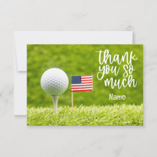 Golf ball and American flag Thank You Card
