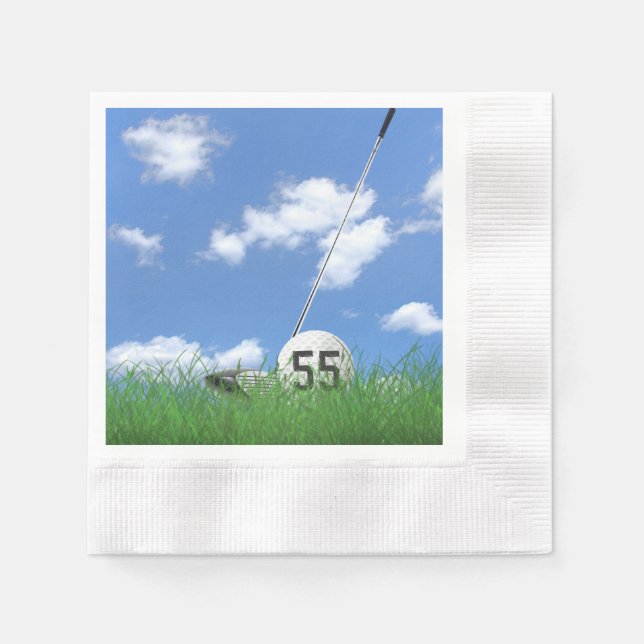 golf ball and club for 55th birthday napkins (Front)