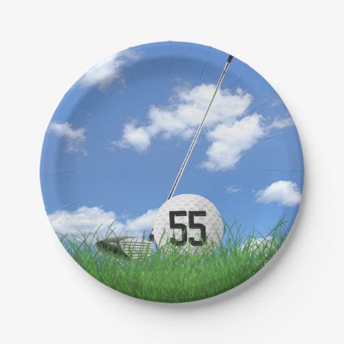 Golf Ball and club for 55th birthday Paper Plates