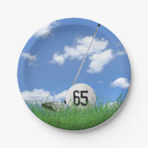 Golf Ball and club for 65th birthday Paper Plates
