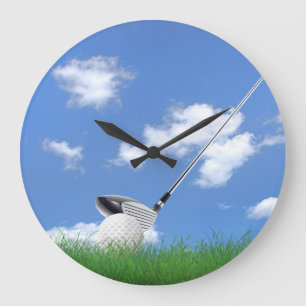 Golf ball and club in grass large clock